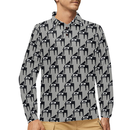 Piano Print Design LKS404 Long Sleeve Polo Shirt For Men's