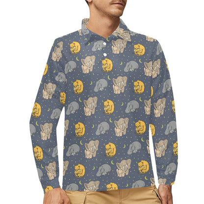 Safari Elephant Lion Print Design LKS303 Long Sleeve Polo Shirt For Men's