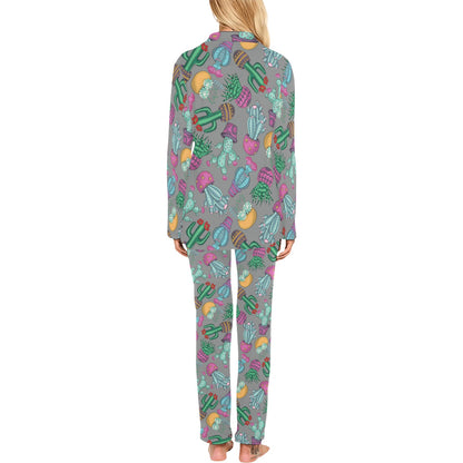 Cactus Colorful Print Pattern Women's Long Pajama Set