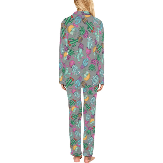 Cactus Colorful Print Pattern Women's Long Pajama Set