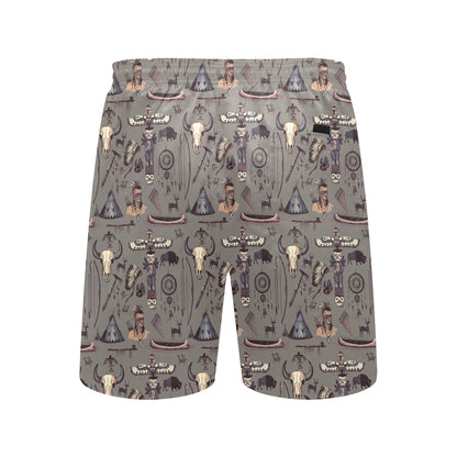 Native Indian life Design Print Men's Swim Trunks Beach Shorts