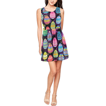 Easter Eggs Pattern Print Design RB08 Sleeveless Dress