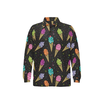 Ice Cream Pattern Print Design IC06 Long Sleeve Polo Shirt For Men's