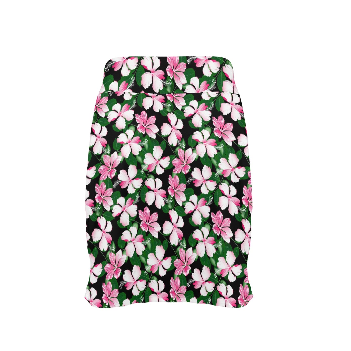 Hibiscus Pink Flower Hawaiian Print 17" Golf & Pickleball Skort with Pockets