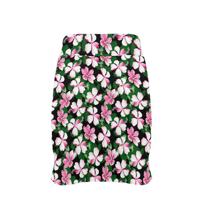 Hibiscus Pink Flower Hawaiian Print 17" Golf & Pickleball Skort with Pockets