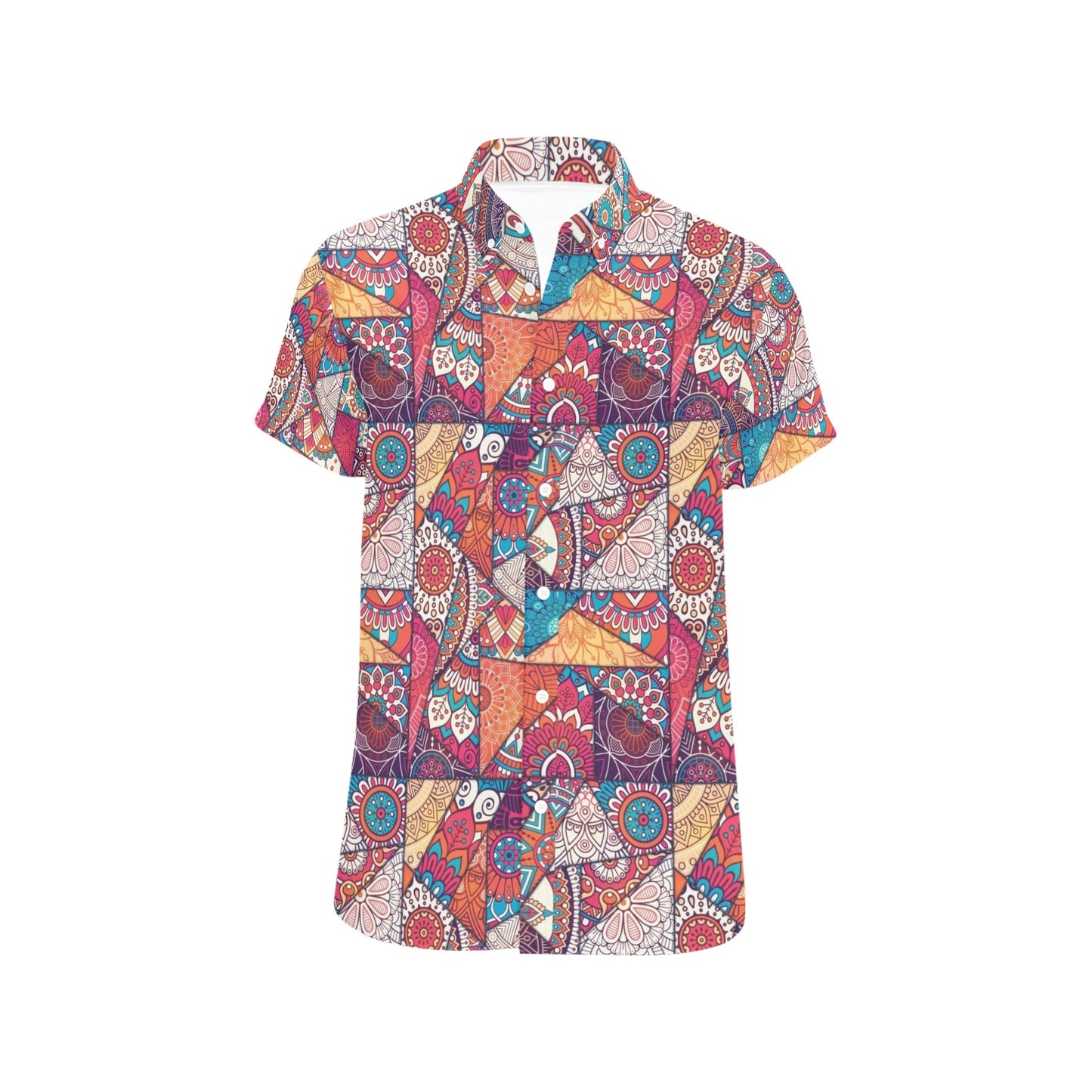 Patchwork Print Design LKS401 Men Short Sleeve Button Up Shirt