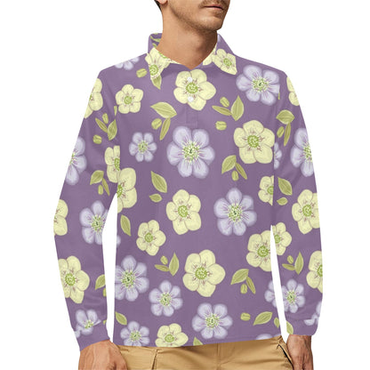 Anemone Pattern Print Design AM013 Long Sleeve Polo Shirt For Men's