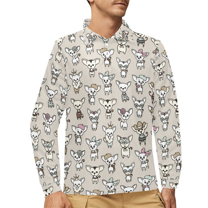 Chihuahua Pattern Print Design 02 Long Sleeve Polo Shirt For Men's