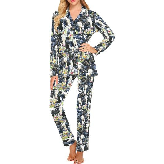 Cow Watercolor Print Pattern Women's Long Pajama Set