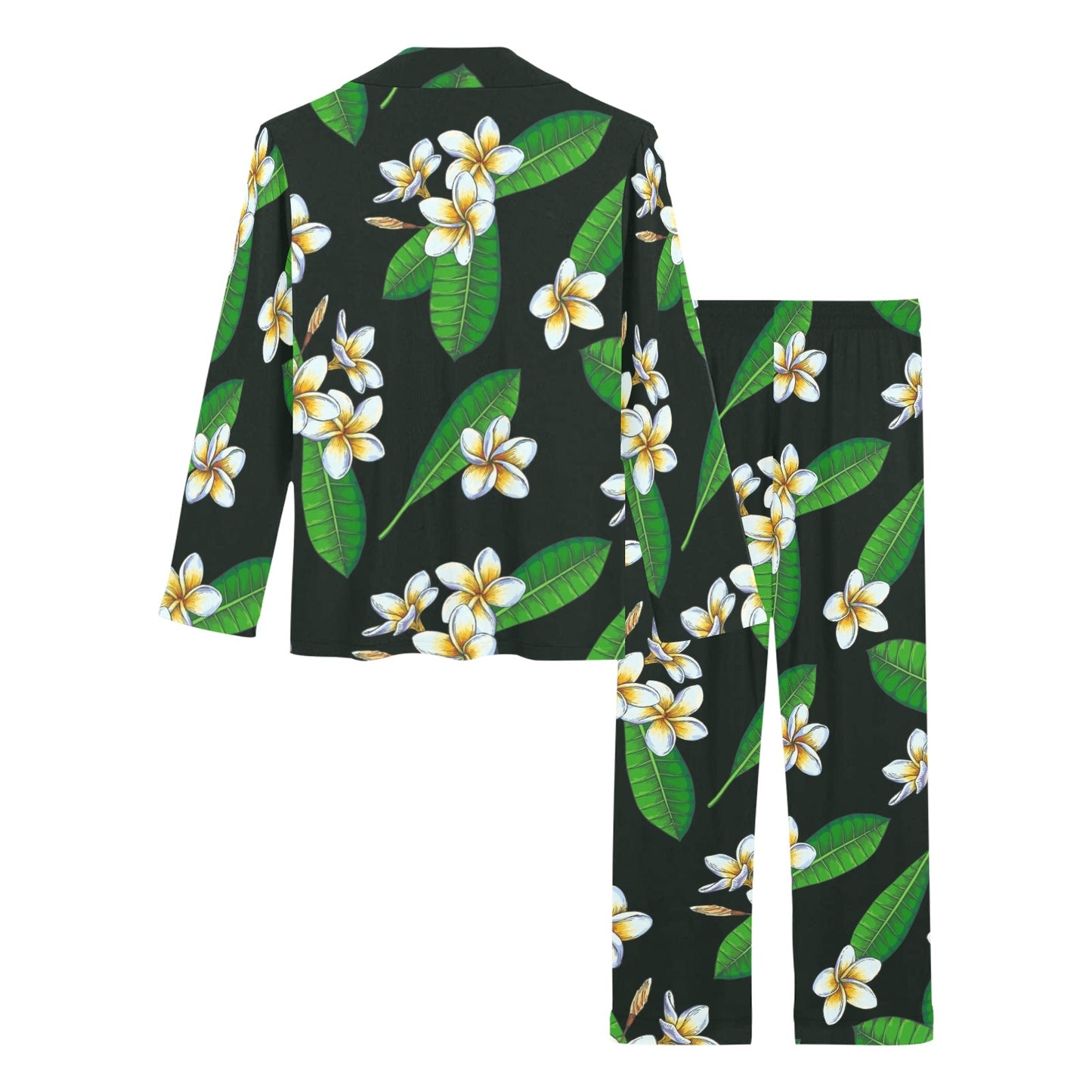 White Plumeria Pattern Print Design PM023 Women's Long Pajama Set