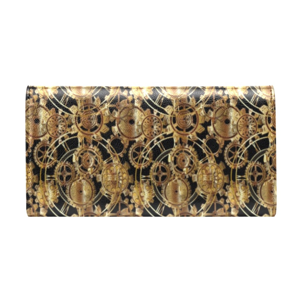 Steampunk Gear Design Themed Print Women's Trifold Wallet