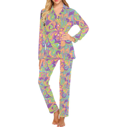 Psychedelic Mushroom Pattern Print Design A05 Women's Long Pajama Set