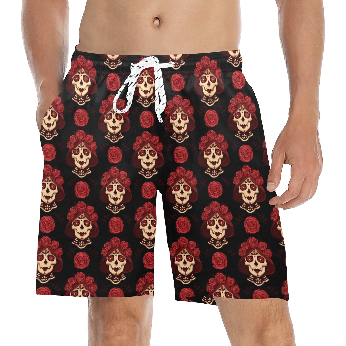 Day of the Dead Skull Girl Pattern Men's Swim Trunks Beach Shorts