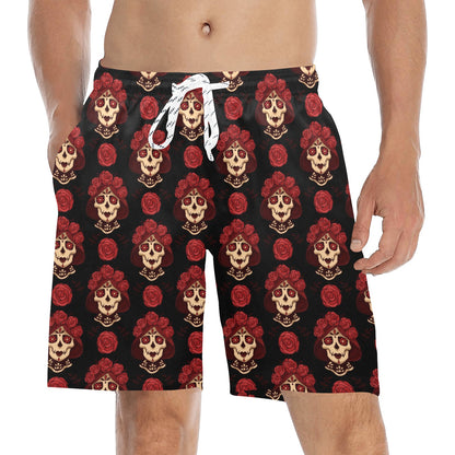 Day of the Dead Skull Girl Pattern Men's Swim Trunks Beach Shorts
