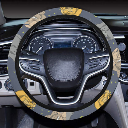Safari Elephant Lion Print Design LKS303 Steering Wheel Cover with Elastic Edge