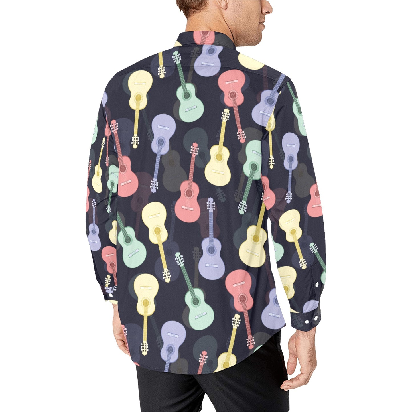 Acoustic Guitar Print Design LKS401 Men's Long Sleeve Dress Shirt
