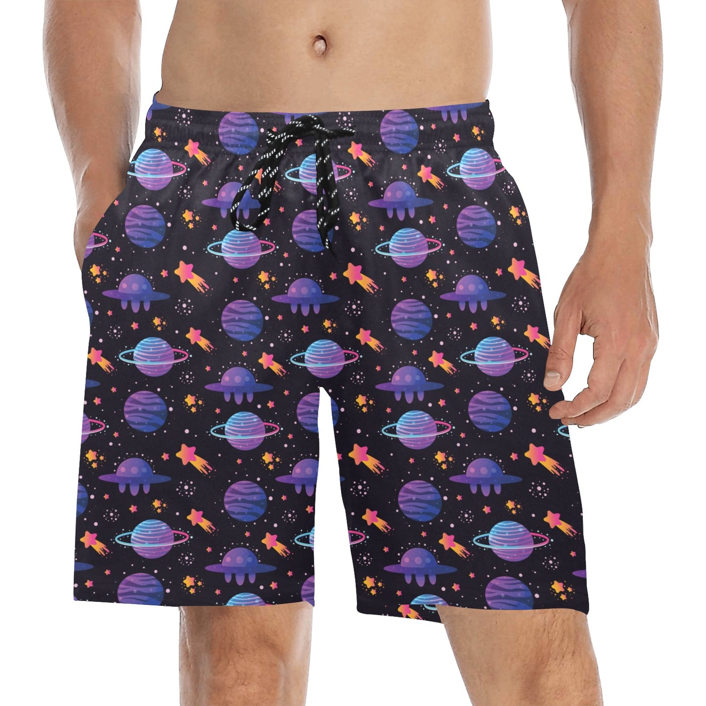 UFO Star Galaxy Print Design LKS308 Men's Swim Trunks Beach Shorts