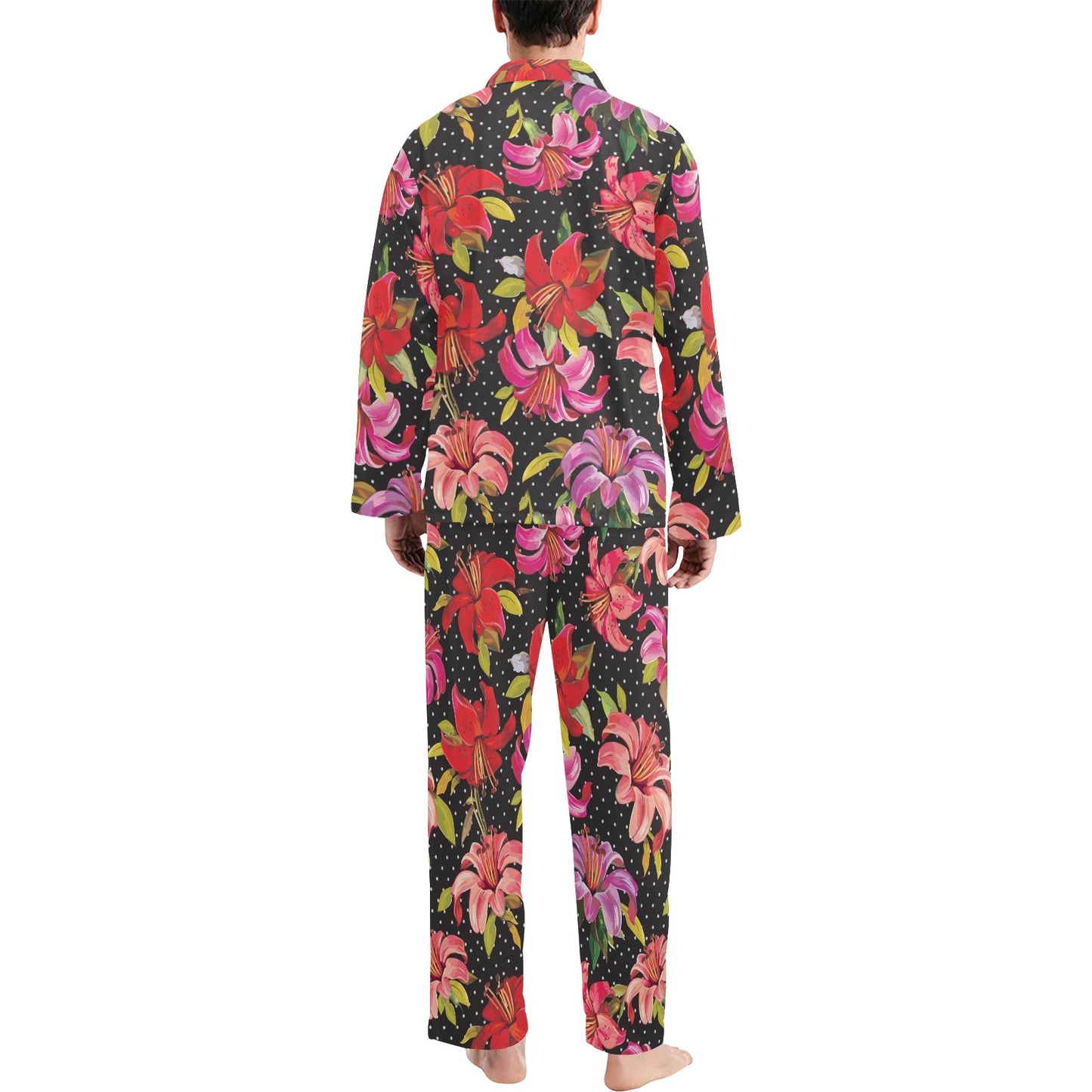 Lily Pattern Print Design LY012 Men's Long Pajama Set