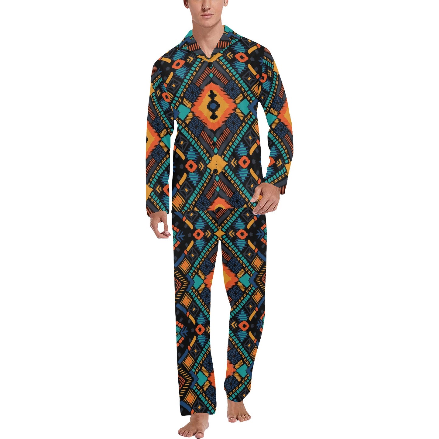 Kente Pattern Print Design 04 Men's Long Pajama Set