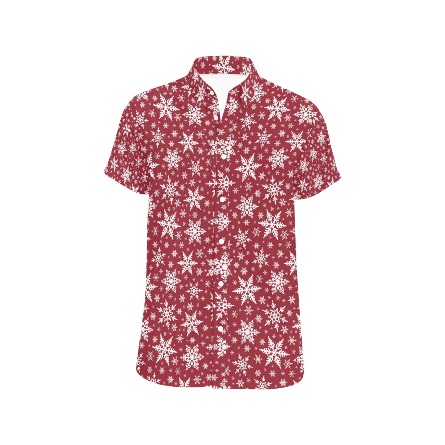 Snowflake Red Print Design LKS302 Men Short Sleeve Button Up Shirt