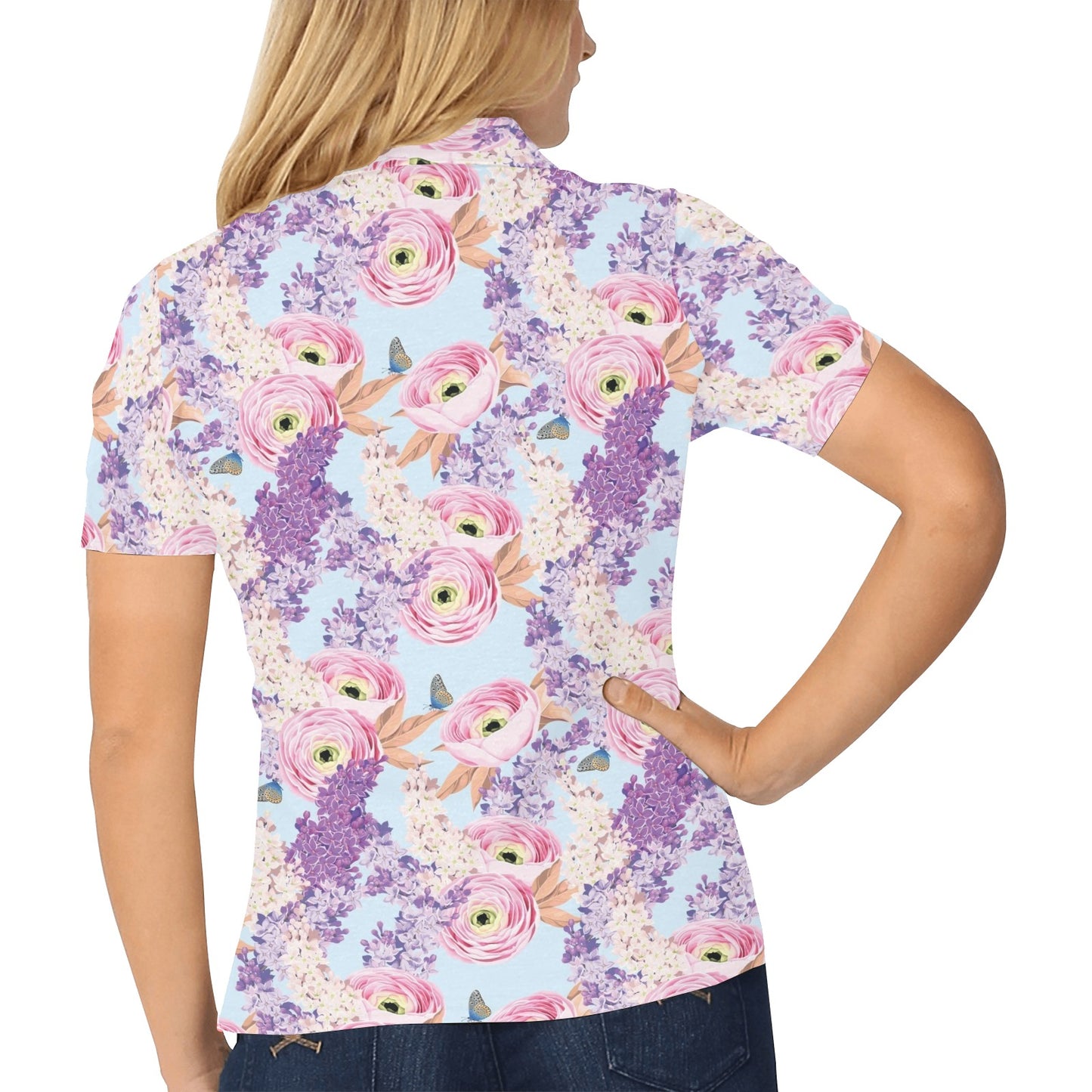 Lilac Pattern Print Design LI03 Women's Polo Shirt