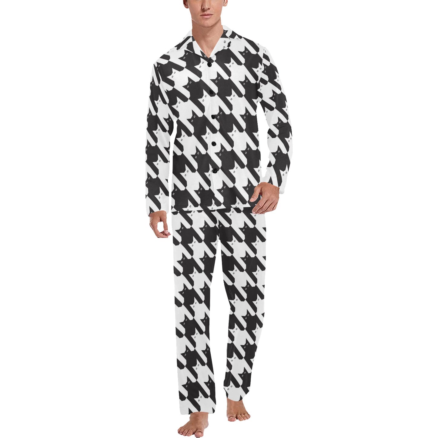 Cat HoundstoothPattern Print Design 01 Men's Long Pajama Set