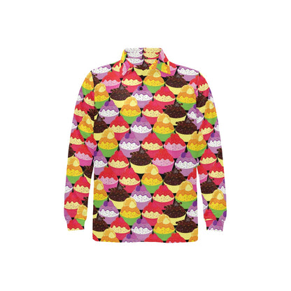 Cupcake Pattern Print Design CP02 Long Sleeve Polo Shirt For Men's
