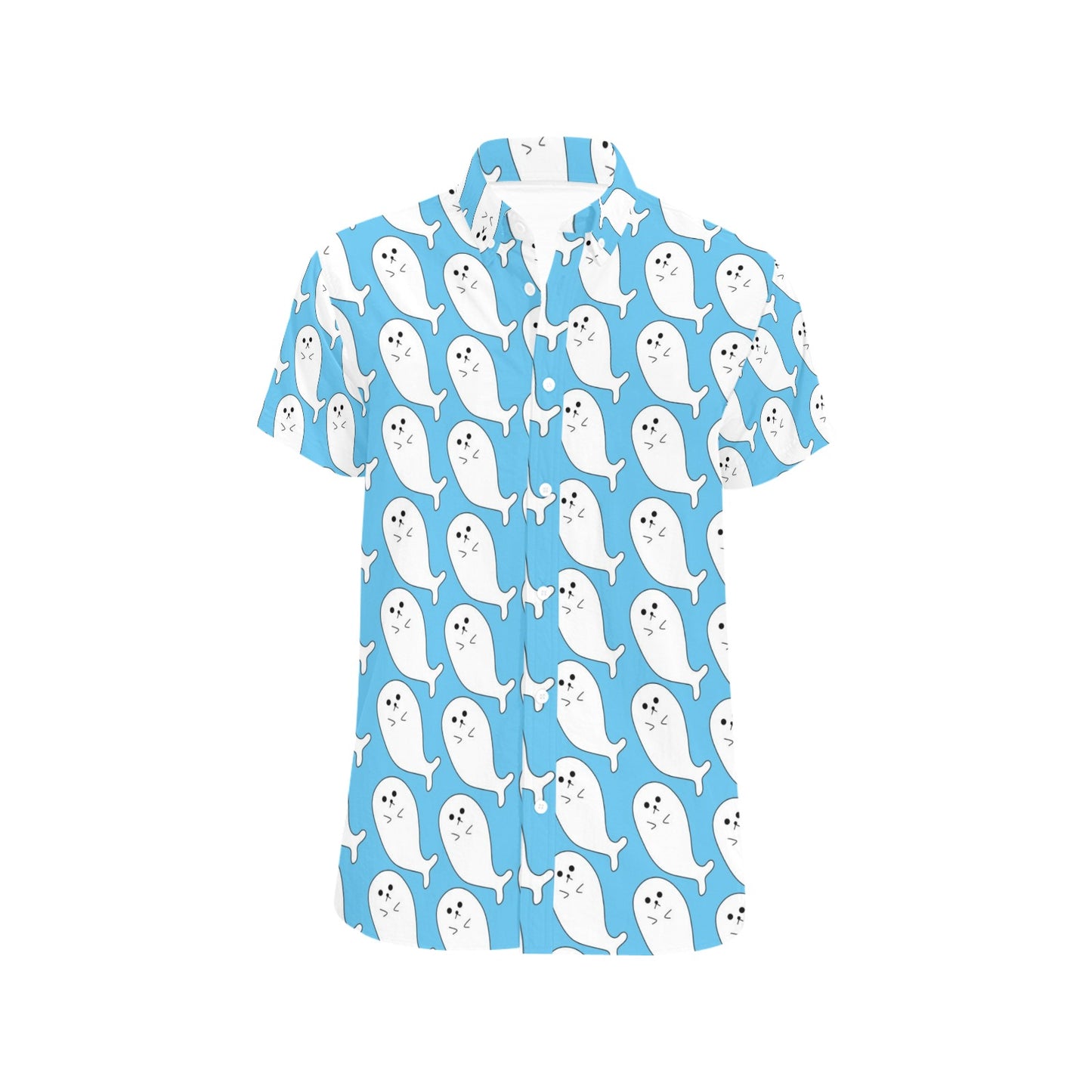 Sea Lion Print Design LKS402 Men Short Sleeve Button Up Shirt