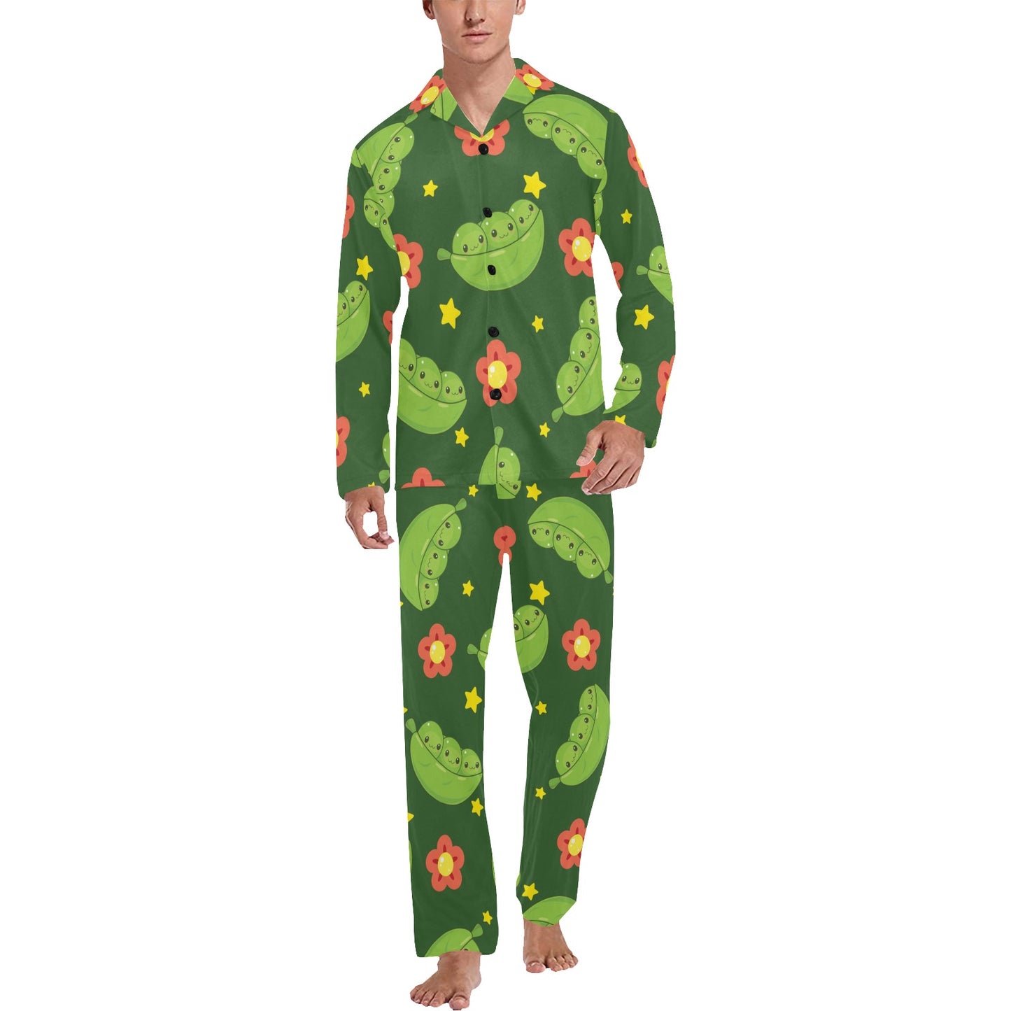 Peas Pattern Print Design A01 Men's Long Pajama Set