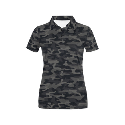 Camo Black Pattern Print Design 02 Women's Polo Shirt