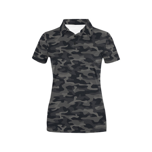 Camo Black Pattern Print Design 02 Women's Polo Shirt