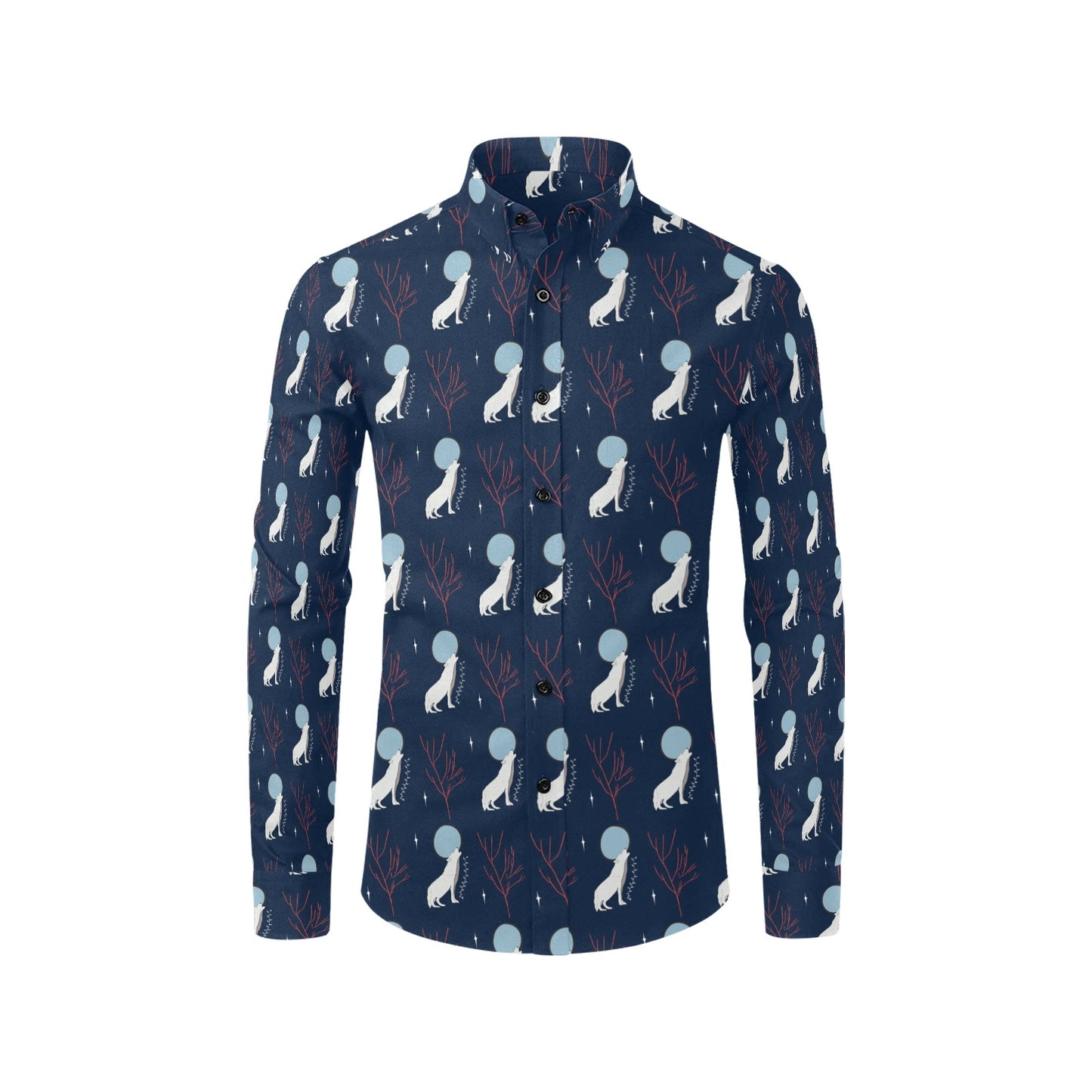 Wolf Moon Print Design LKS304 Men's Long Sleeve Dress Shirt