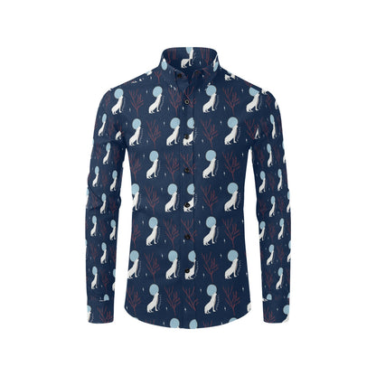 Wolf Moon Print Design LKS304 Men's Long Sleeve Dress Shirt