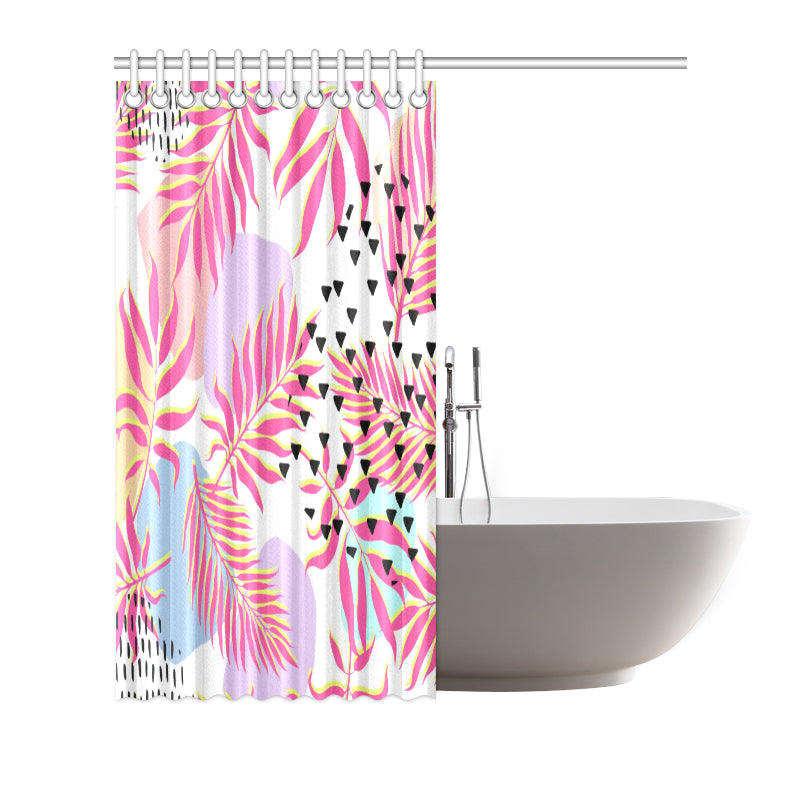 Pink Tropical Palm Leaves Shower Curtain