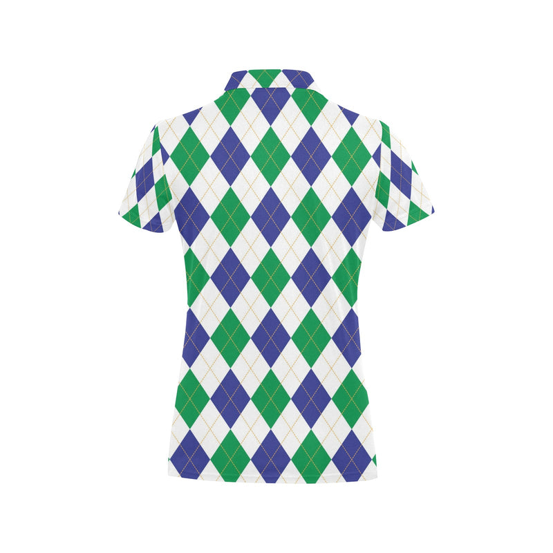 Argyle Green Blue Pattern Print Design 03 Women's Polo Shirt