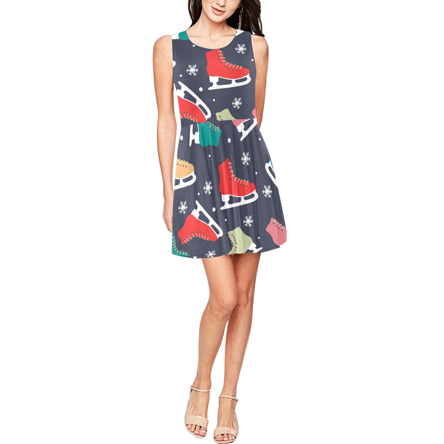 Ice Skate Pattern Print Design 04 Sleeveless Dress