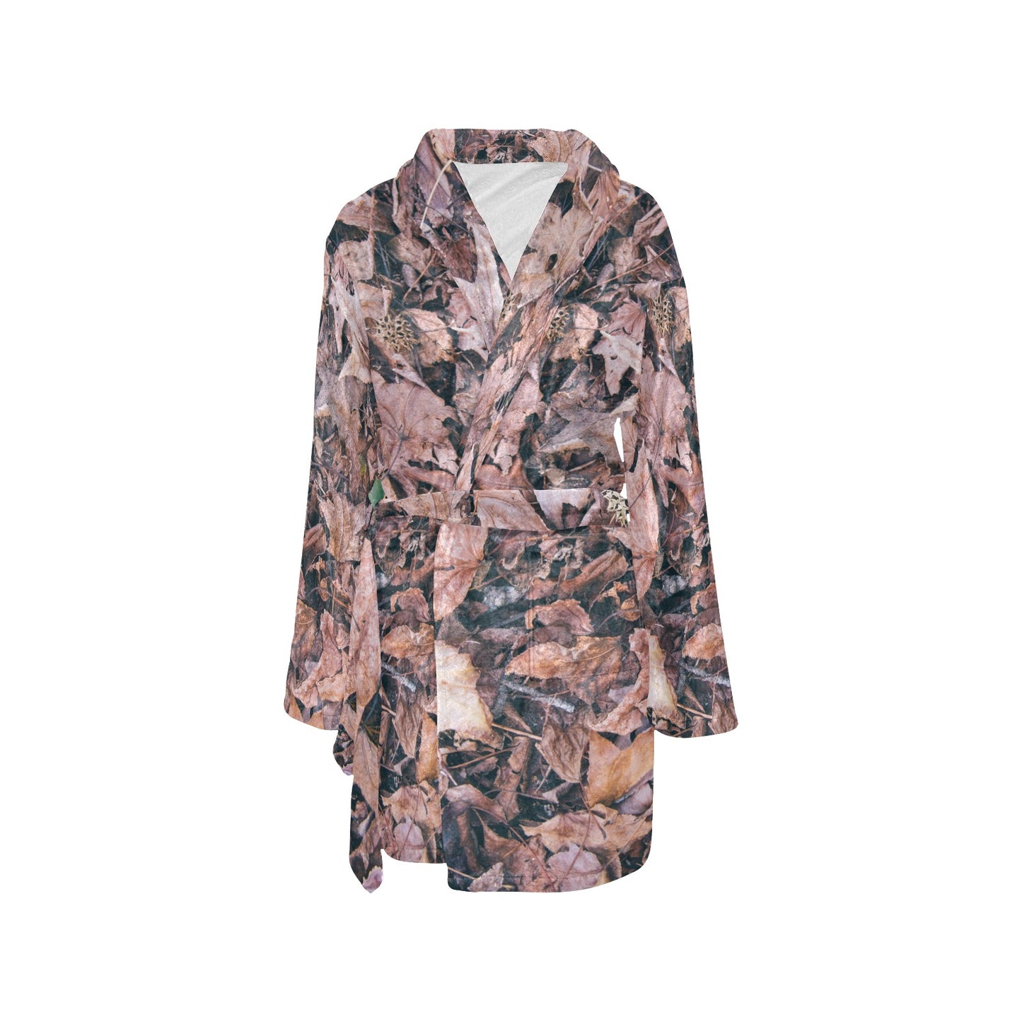 Camouflage Realistic Tree Leaf Print Women's Fleece Robe
