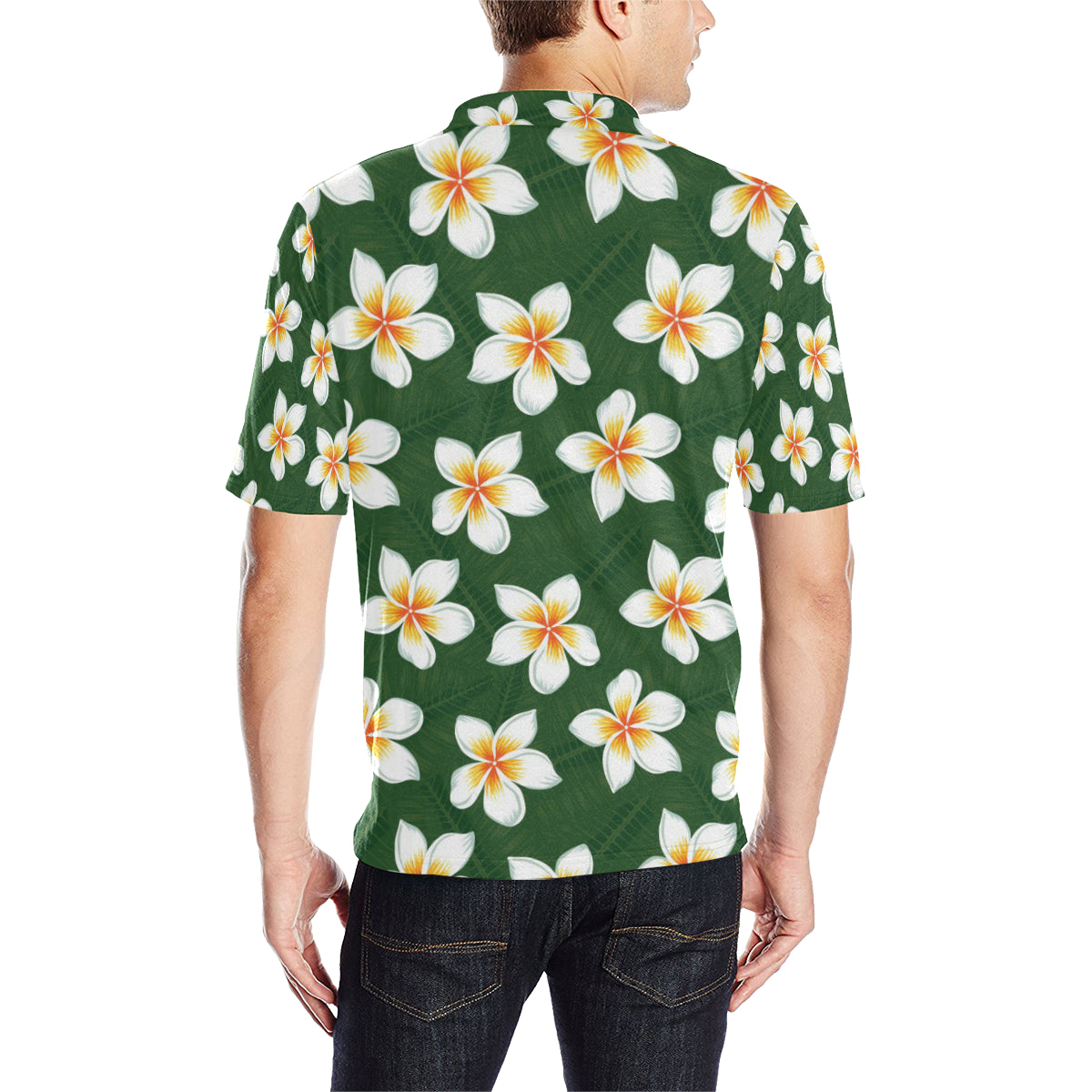 White Plumeria Pattern Print Design PM020 Men Polo Shirt