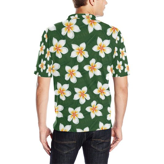 White Plumeria Pattern Print Design PM020 Men Polo Shirt