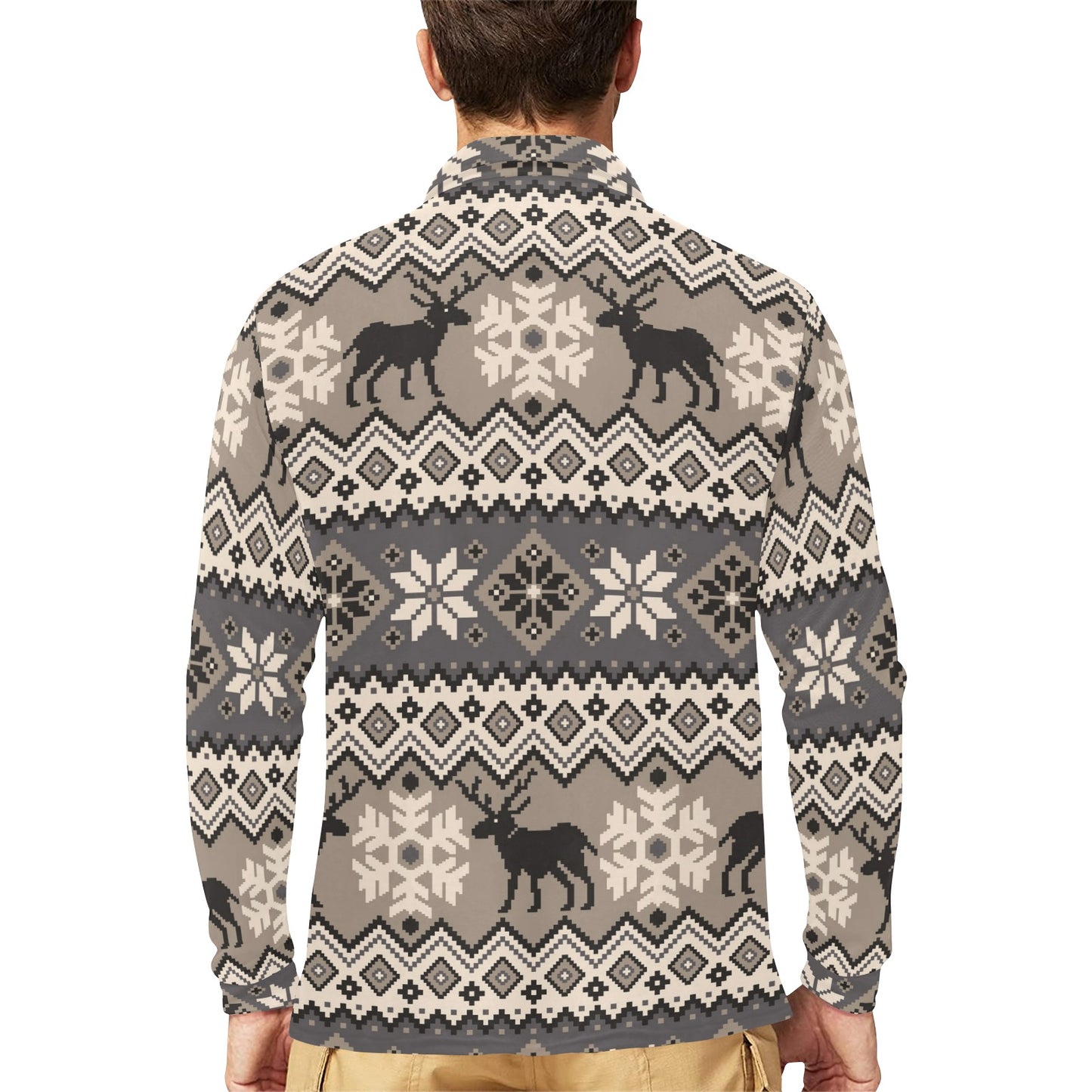 Nordic Pattern Print Design A01 Long Sleeve Polo Shirt For Men's