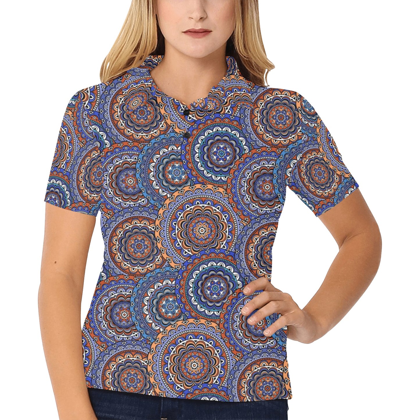 Mandala Boho Chic Design Print Women's Polo Shirt