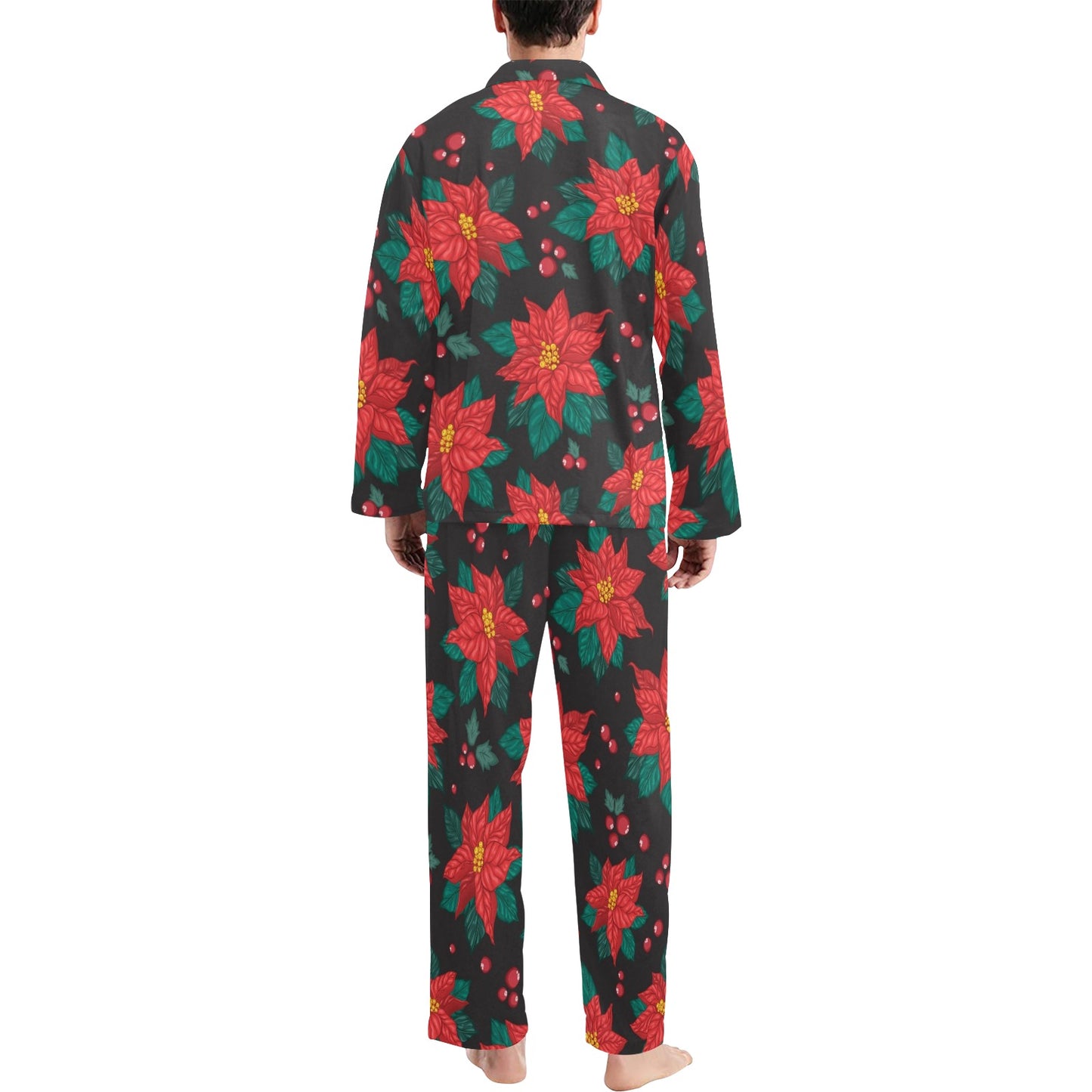 Poinsettia Pattern Print Design POT07 Men's Long Pajama Set
