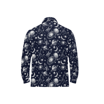 Space Rocket Print Design LKS301 Long Sleeve Polo Shirt For Men's