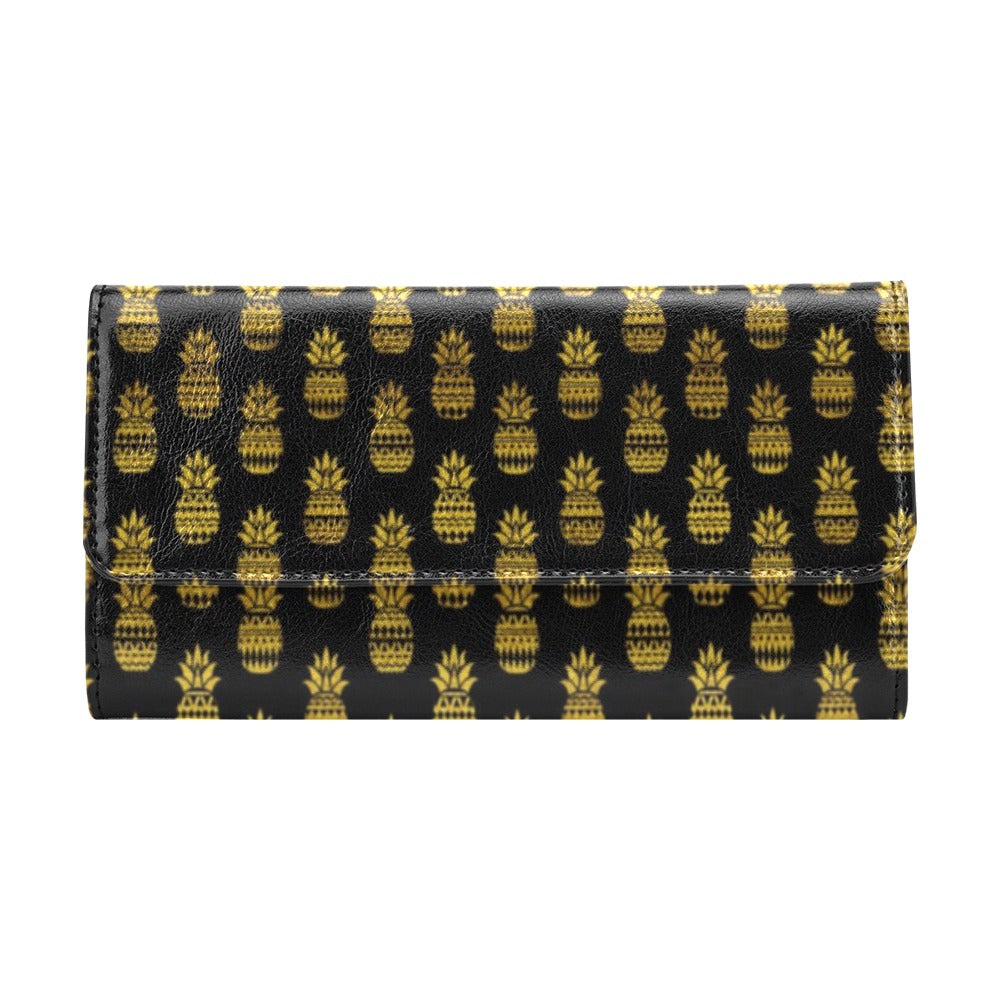 Pineapple Gold Tribal Style Print Women's Trifold Wallet