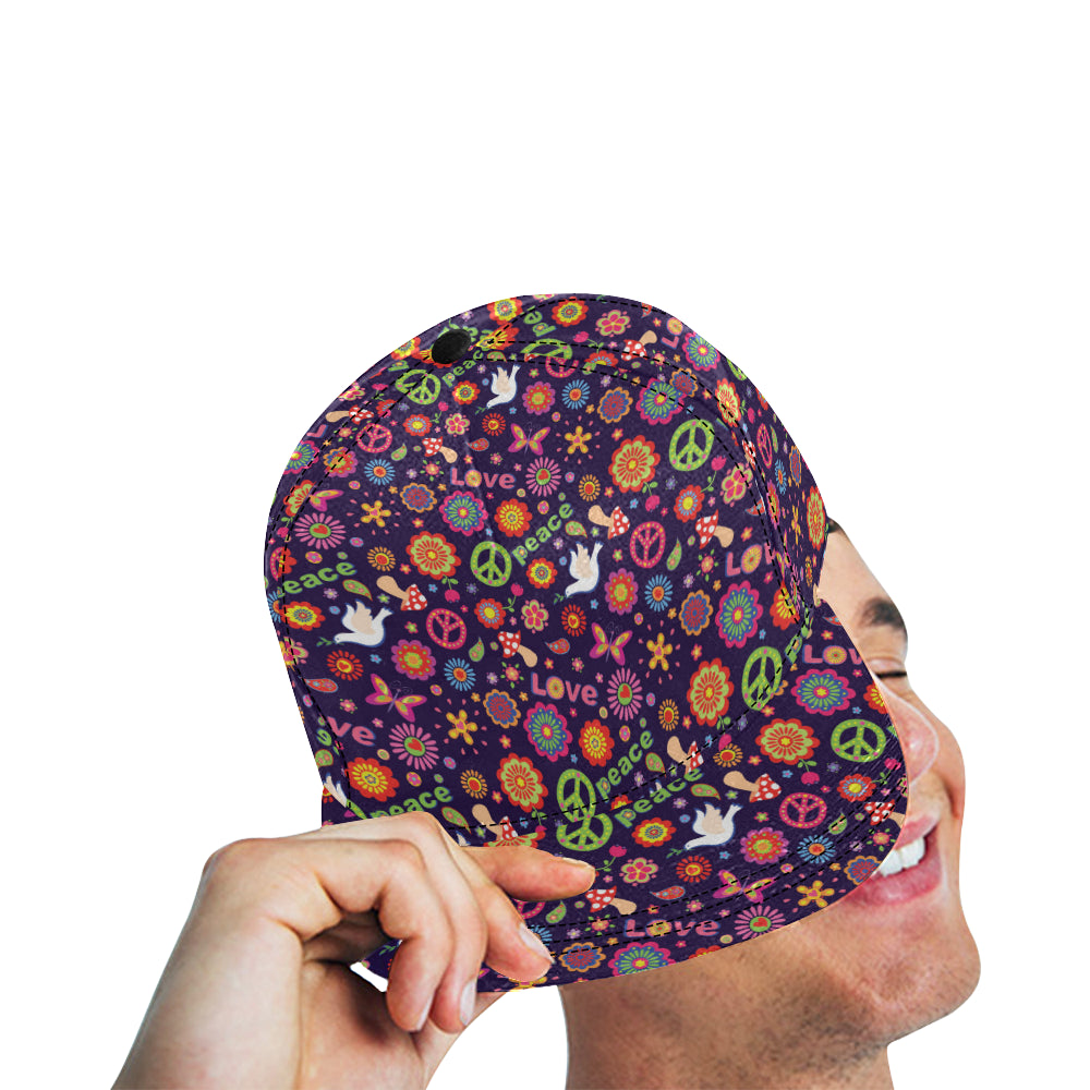 Flower Power Peace Design Print Snapback Cap