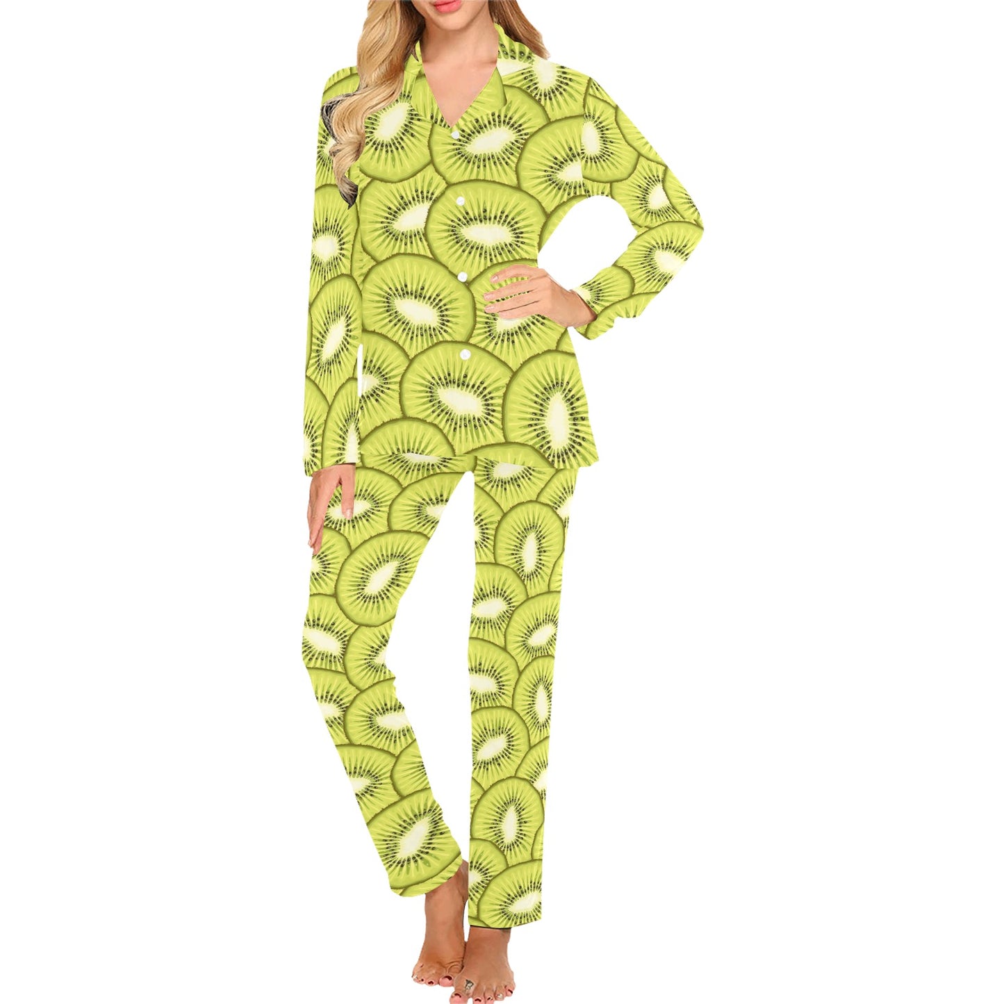 Kiwi Pattern Print Design KW07 Women's Long Pajama Set