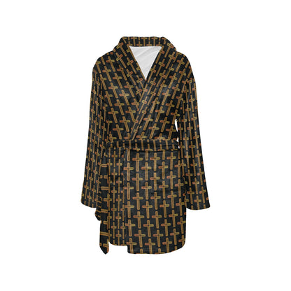 Cross Pattern Print Design 02 Women's Fleece Robe