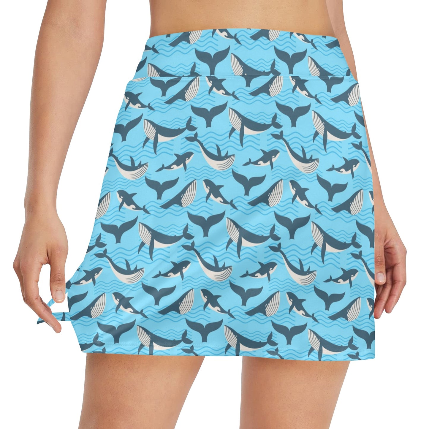 Whale Pattern Design Themed Print 17" Golf & Pickleball Skort with Pockets