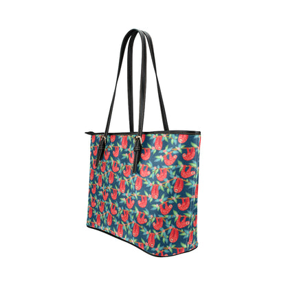 Sloth Red Design Themed Print Leather Tote Bag