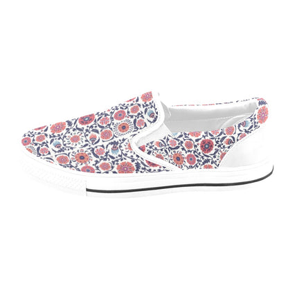 Suzani Print Design LKS304 White Slip Ons Canvas Women's Shoes